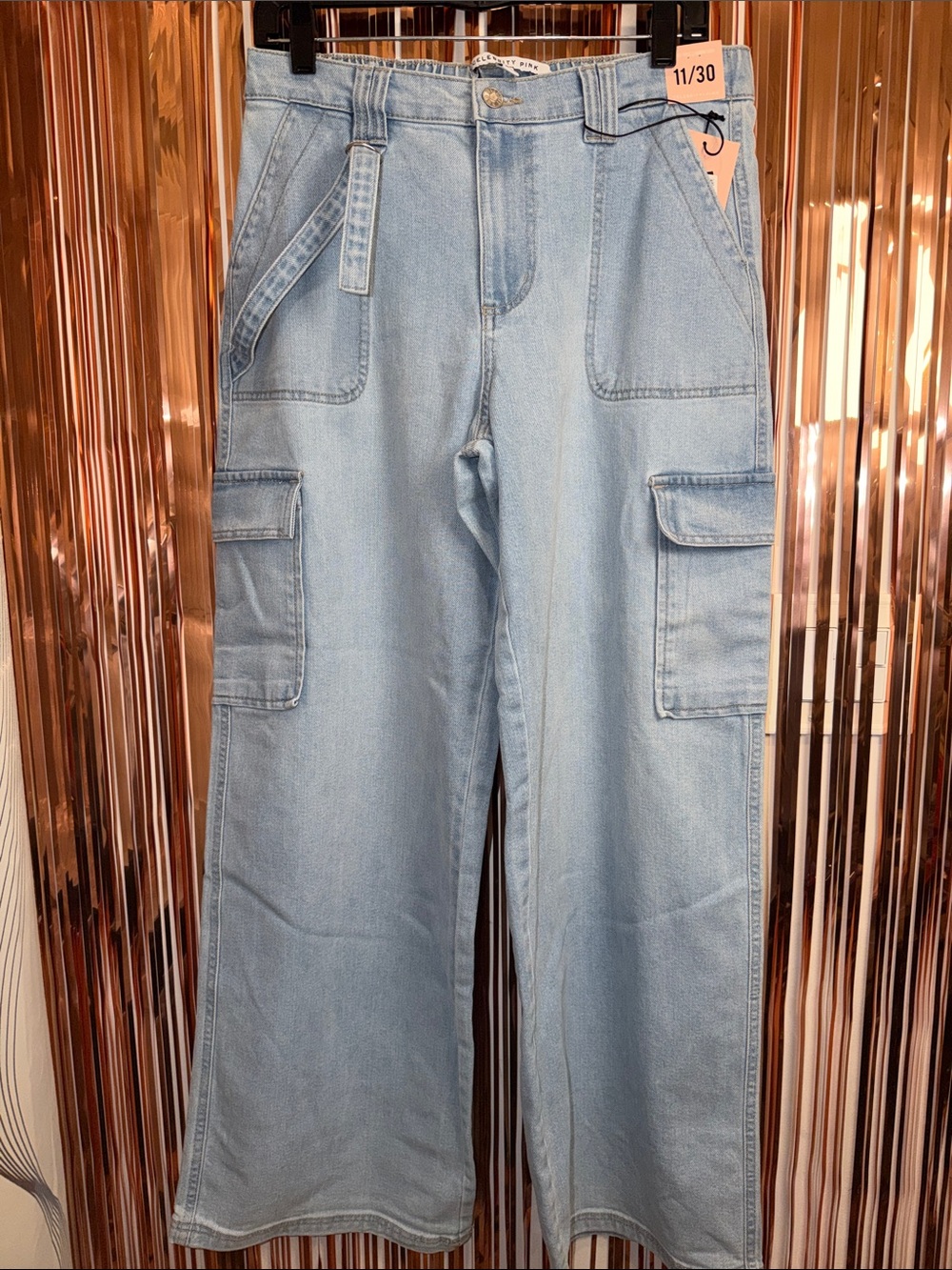 Celebrity Pink Light Wash Wide Leg Cargo Jeans